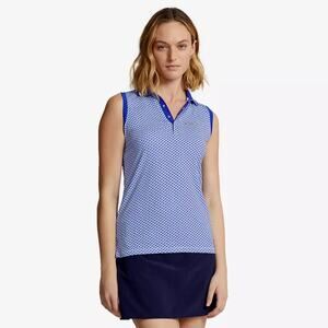 New RLX Ralph Lauren Sleeveless Golf Polo Shirt Blue Woman Medium MSRP $110